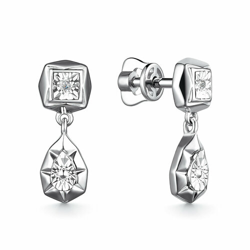 Серьги пусеты Diamant online, серебро, 925 проба, бриллиант, прозрачный серебряные серьги 02 1764 000б 00