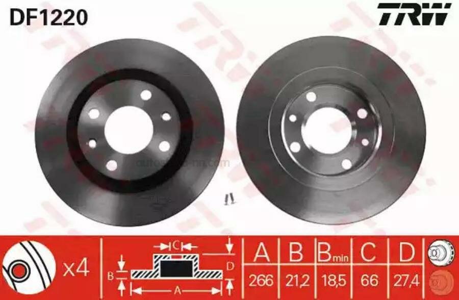 TRW DF1220 DF1220 диск тормозной передний!\ Citroen Xantia, Peugeot 405 1.8-2.0HDi 85>