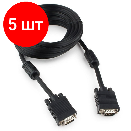 Комплект 5 штук, Кабель VGA - VGA, М/М, 5 м, фер, экр, Cablexpert, чер, CC-PPVGA-5M-B комплект 50 штук кабель vga vga м м 1 8 м фер экр cablexpert чер cc ppvga 6b