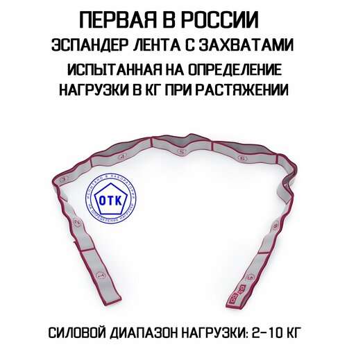 Эспандер лента с захватами силового диапазона 2-10 кг / Эспандер для растяжки с захватами 2,5х100 см