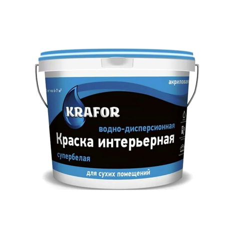 Краска интерьерная супербелая водно-дисперсионная акриловая Krafor (3 кг) эмаль акриловая глянц супербелая 1 кг 4 krafor