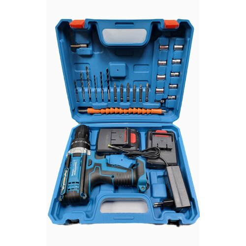 Ударная дрель-шуруповёрт 21V аналог два аккумулятора и набор инструментов в кейсе 4696₽