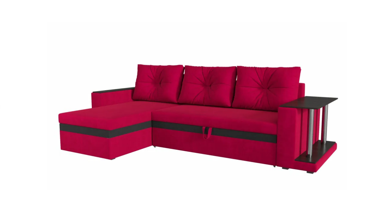 фото Угловой диван Атланта еврокнижка Вельвет Красный-Черн