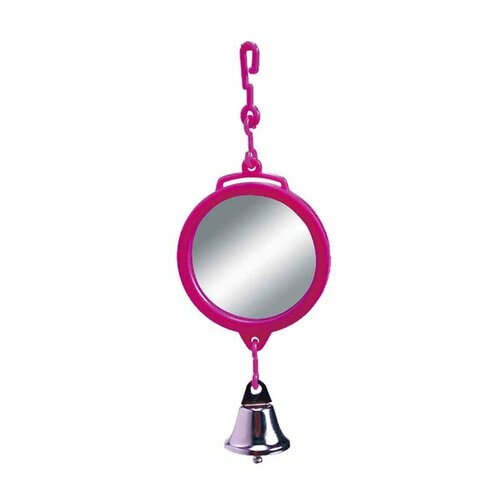 Игрушка для птиц SkyRus Зеркало с колокольчиком, розовое, 11х8см