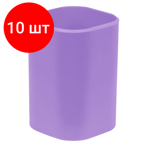 Комплект 10 шт, Подставка-стакан СТАММ Фаворит, пластиковая, квадратная, фиолетовая