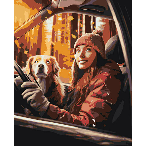 Картина по номерам на холсте Девушка и собака в машине 40x50