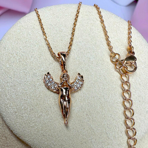 фото Колье xuping jewelry подвеска с ангелочком и цепочкой, циркон, длина 44 см, золотой