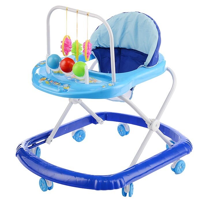 фото Ходунки Oubaoloon синие, столешница 39х21 см, регулируемая, подвесные игрушки, звук (902-E-2)