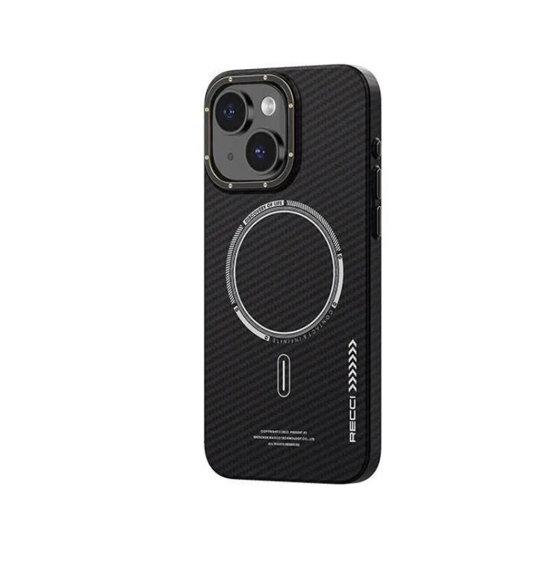 Чехол для iPhone 15 6.1", RECCI Ultra Magnetic Case Carbon Slim Series, Серый