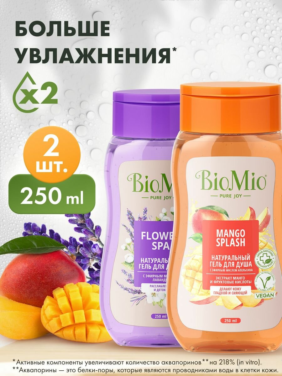 Co-pack BioMio BIO SHOWER GEL Гель для душа. Лаванда/ манго (x2 пвд) 250 мл