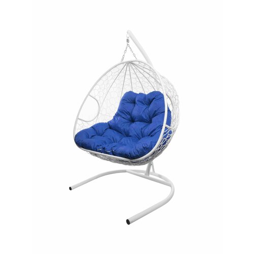 Подвесное кресло из ротанга Для двоих белое с синей подушкой M-GROUP подвесное кресло из ротанга для двоих белое с голубой подушкой m group