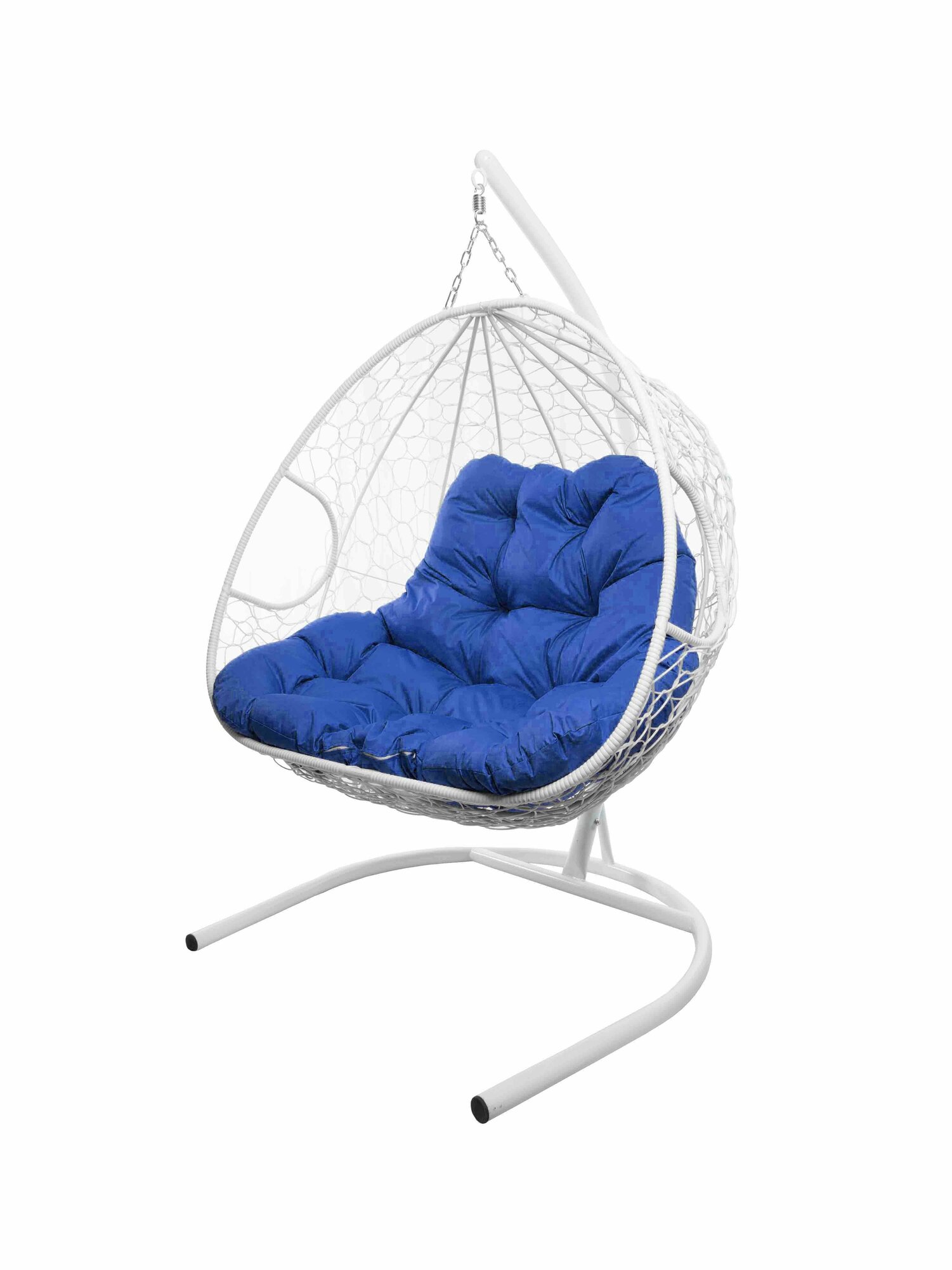 Подвесное кресло из ротанга "Для двоих" белое с синей подушкой M-GROUP