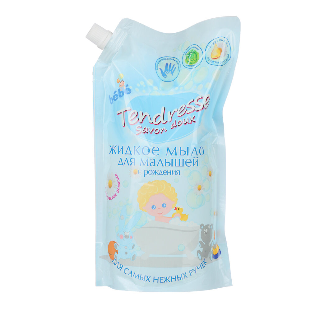 Картинки Детское жидкое мыло с экстрактом ромашки Tendresse, дой-пак, 1 л/ мыло для рук детское/ жидкое мыло с рождения