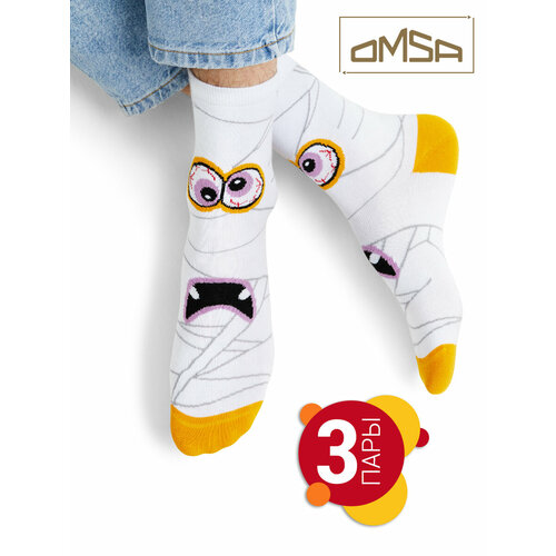 фото Носки omsa, 3 пары, 3 уп., размер 45-47, желтый