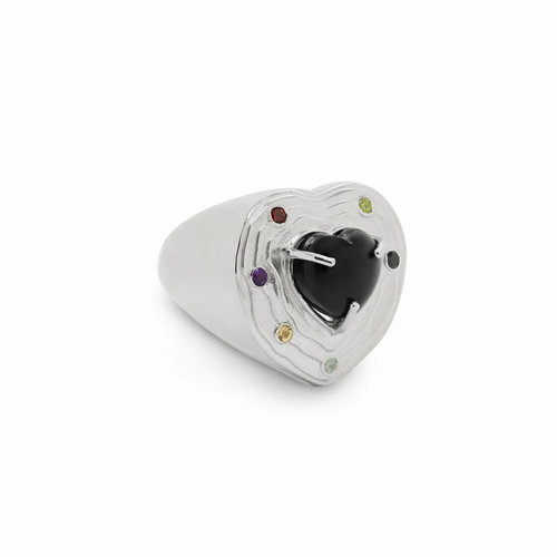 фото Печатка waves & gems, серебро, 925 проба, платинирование, оникс, размер 16, черный, серебряный waves and gems
