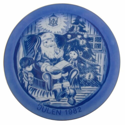 Винтажная настенная тарелка "Рождество1982". Фарфор, деколь, золочение. Швеция,1982 г.