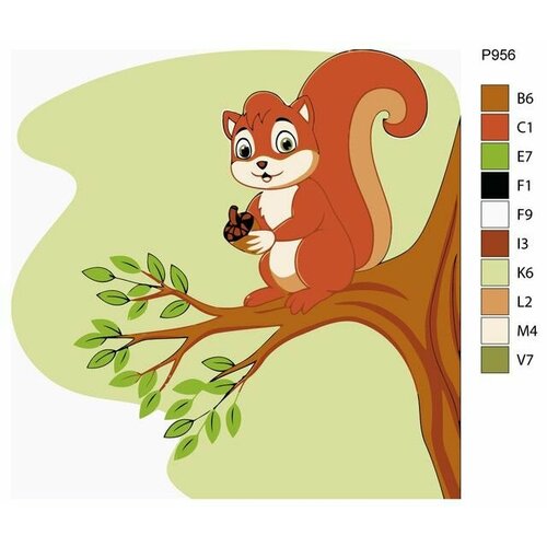 Детская картина по номерам P956 Белка на ветке дерева 30x30