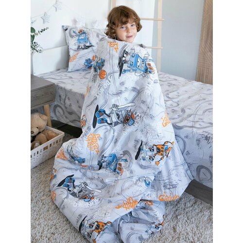 Постельное белье 15 детское поплин Роботы, для мальчика, детям, ребенку, подростку серый, размер 1.5, спальный