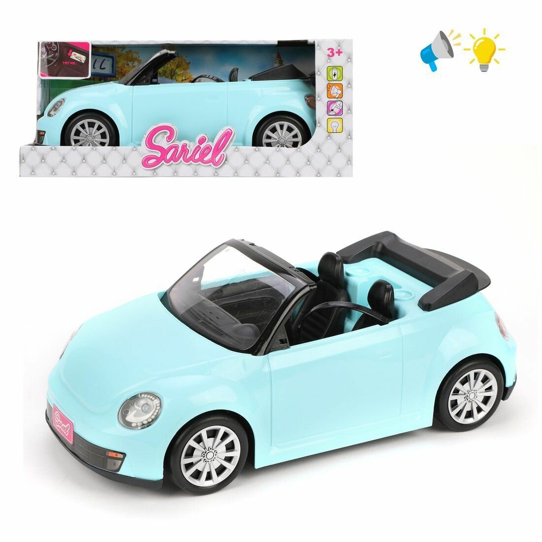 Машина-кабриолет для куклы голуб, 44см, свет, звук, батар. AG13*3шт. вх. в комп.