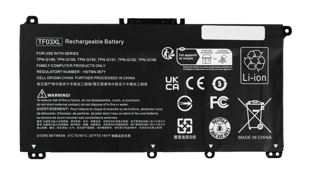 Аккумулятор / батарея TF03XL Premium для HP Pavilion x360 14-cd, 15-cc, 15-cd, 15-ck / 11,55V 3630mAh 41,9Wh