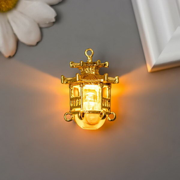 Декор для творчества металл свет "Китайский фонарик" от батареек золото 3.2х2.5 см