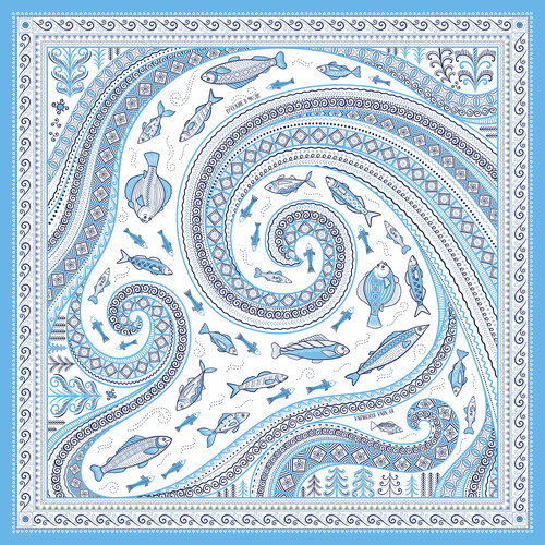 фото Платок русские в моде by nina ruchkina,90х90 см, голубой, белый