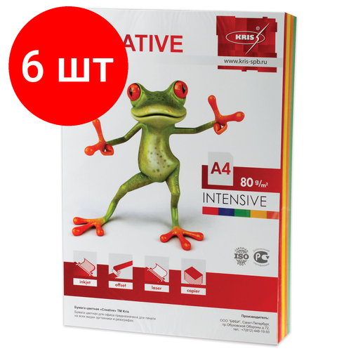 Комплект 6 шт, Бумага цветная CREATIVE color, А4, 80 г/м2, 100 л, (5 цветов х 20 л.), микс интенсив, БИpr-100r