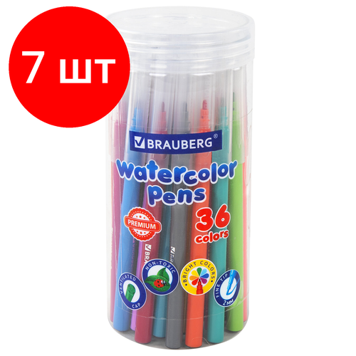 Комплект 7 шт, Фломастеры в тубе классические 36 цветов, вентилируемый колпачок, BRAUBERG PREMIUM, 152200