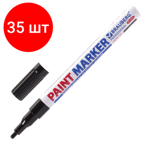 Комплект 35 шт, Маркер-краска лаковый (paint marker) 2 мм, черный, нитро-основа, алюминиевый корпус, BRAUBERG PROFESSIONAL PLUS, 151439