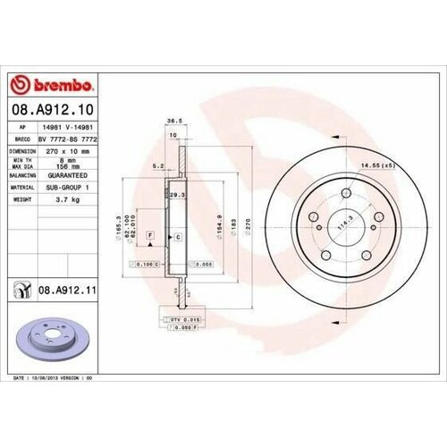 Тормозной диск 08. A912.10 (BREMBO 08A91210)