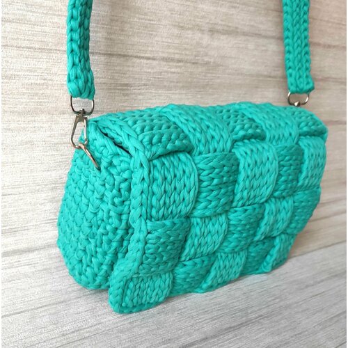 фото Сумка кросс-боди , фактура вязаная, бирюзовый нет бренда