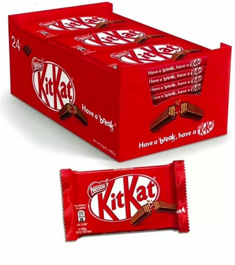 Шоколадный батончик KitKat с хрустящей вафлей, 24 штуки по 41,5 г