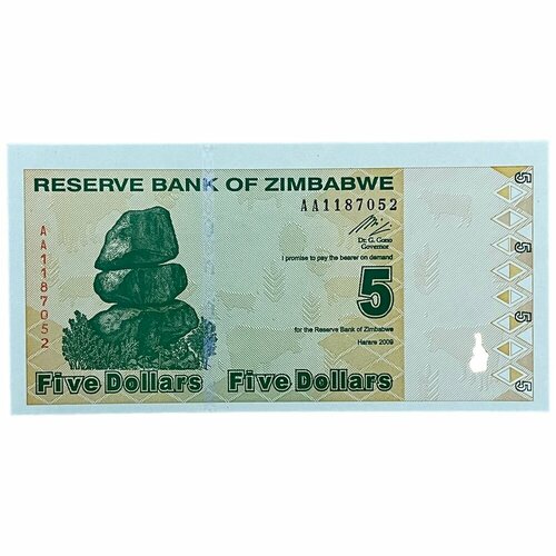 Зимбабве 5 долларов 2009 г. (Серия AA) зимбабве 20 долларов 2009 unc pick 95