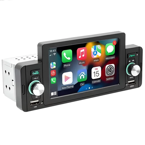Автомагнитола 1 din с экраном, автомагнитола с поддержкой carplay и android auto, подключение камеры заднего вида, мультируль, экран 5 дюймов, 2 USB