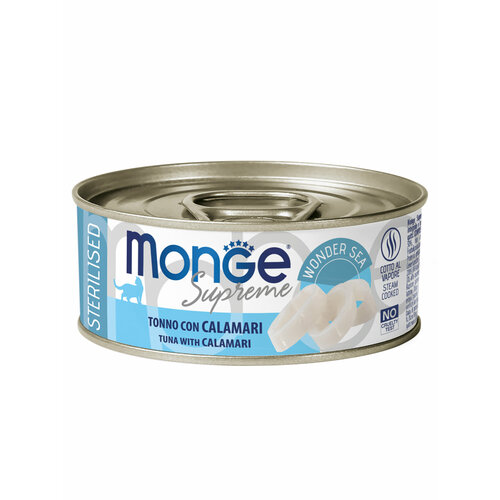 Влажный корм Monge Supreme sterilized для стерилизованных кошек из тунца с кальмаром, консервы 80 г
