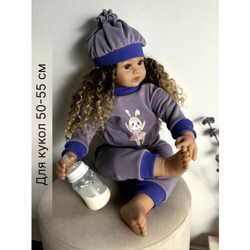 Одежда для куклы Реборн (Reborn) 55см , Rich Line Home Decor, ИП-X-44_Сиреневый-фиолетовый-зайка-с-шапкой