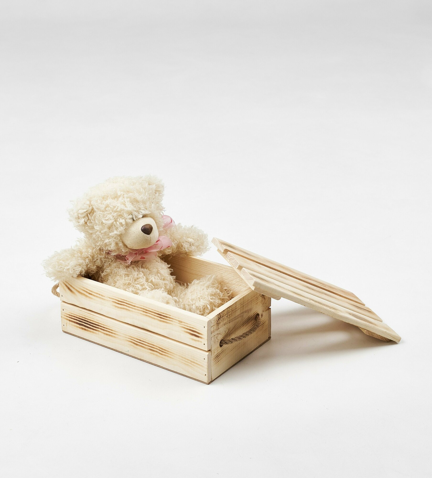 Шкатулка реечная деревянная со съемной крышкой и веревочными ручками 26х155х105 см для хранения для подарка Правильная Упаковка