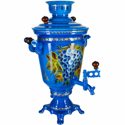 Самовар электрический 4 литра художественной росписью «Виноград на синем» формы «Рюмка»