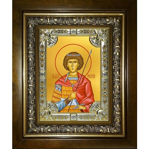Икона Георгий Победоносец великомученик в деревянном киоте великомученик георгий победоносец икона в белом киоте 19 22