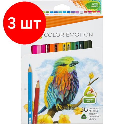 Комплект 3 наб, Карандаши цветные Deli Color Emotion EC00230 3-гран. липа 36цв/наб