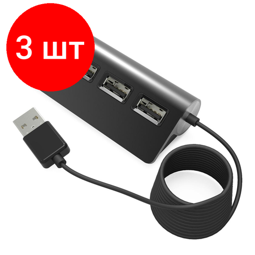 Комплект 3 штук, Разветвитель USB Ritmix CR-2400 Black (USB хаб) 4 порта USB (15118095) хаб usb ritmix cr 4406 usb 3xusb 2 0 usb 3 0 metal