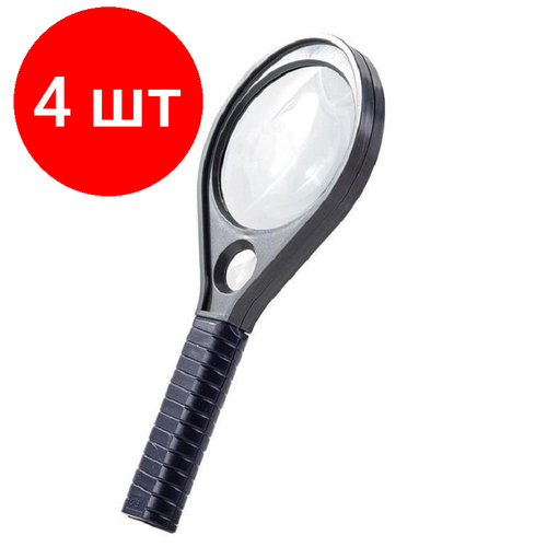 Комплект 4 штук, Лупа офисная Deli E9090 d=75мм x2.5(х5) черный, упак. блистер