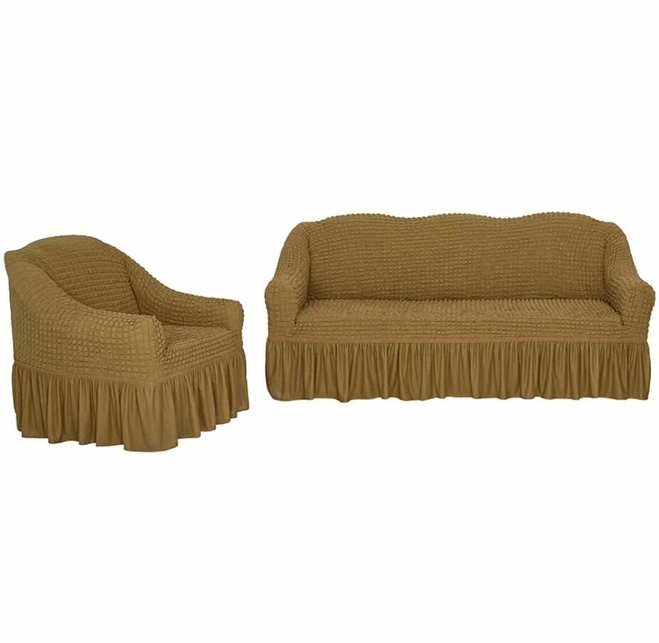 Чехлы на мебель Чехол на трехместный диван и 1кресло на кресло  Универсальные чехлы на диван и кресло с оборкой