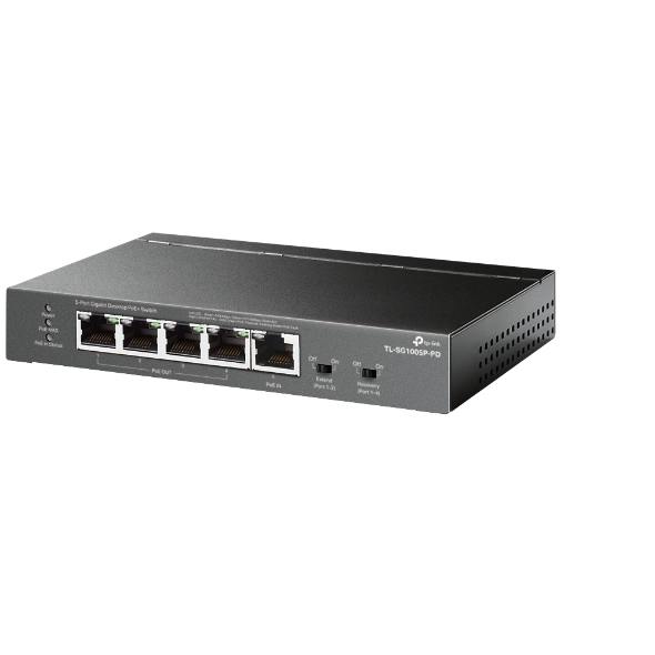 TP-Link Сетевое оборудование TL-SG1005P-PD Настольный коммутатор с 5 гигабитными портами 1 порт с входящим PoE++ 4 порта с исходящим PoE+