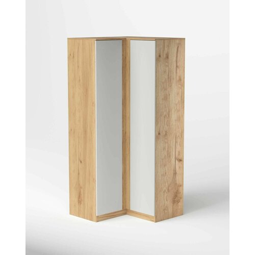 Угловой шкаф Охта 960 Белый/Дуб вотан ЛДСП с полками, с штангой для дома, детской, спальни, зала, гостиной, гардероба, коридора 960/1000х2100х500 петровская