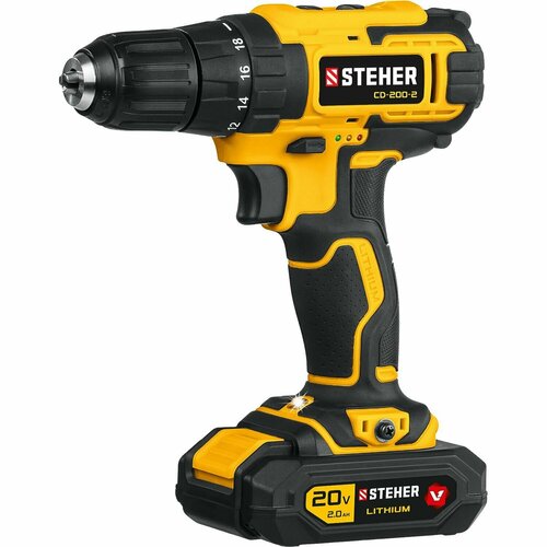 Дрель-шуруповерт STEHER V1 20 В 40 Нм 2 АКБ 2 Ач кейс 8890₽