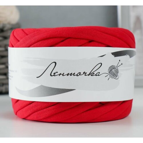 Пряжа трикотажная широкая 50м/160±20гр, ширина нити 7-8 мм (150 красный мак) 1шт