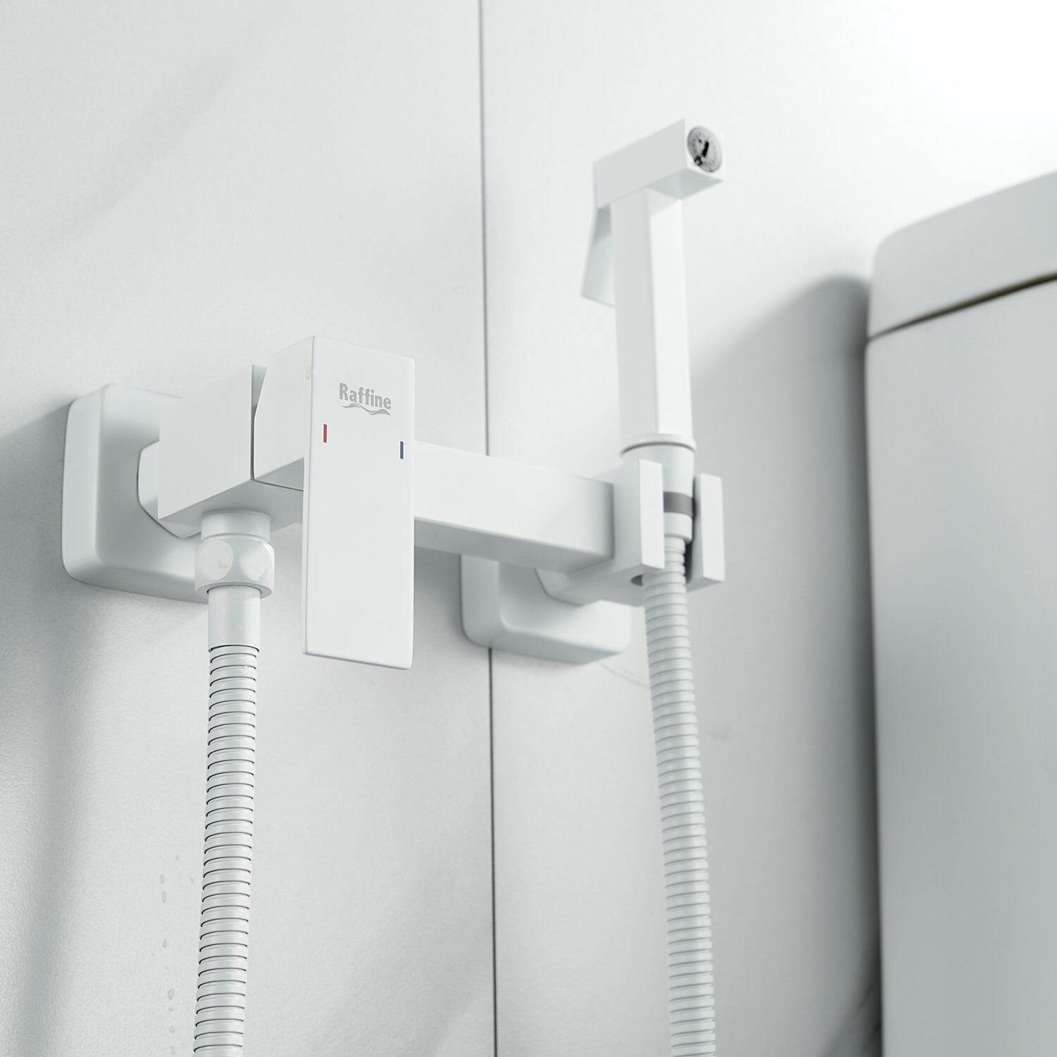 Смеситель Raffine F237С, нержавейка, гигиенический душ, белый