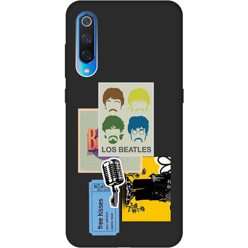 Матовый Soft Touch силиконовый чехол на Xiaomi Mi 9, Сяоми Ми 9 с 3D принтом Beatles Stickers черный чехол книжка на xiaomi mi 9 сяоми ми 9 с 3d принтом beatles stickers черный