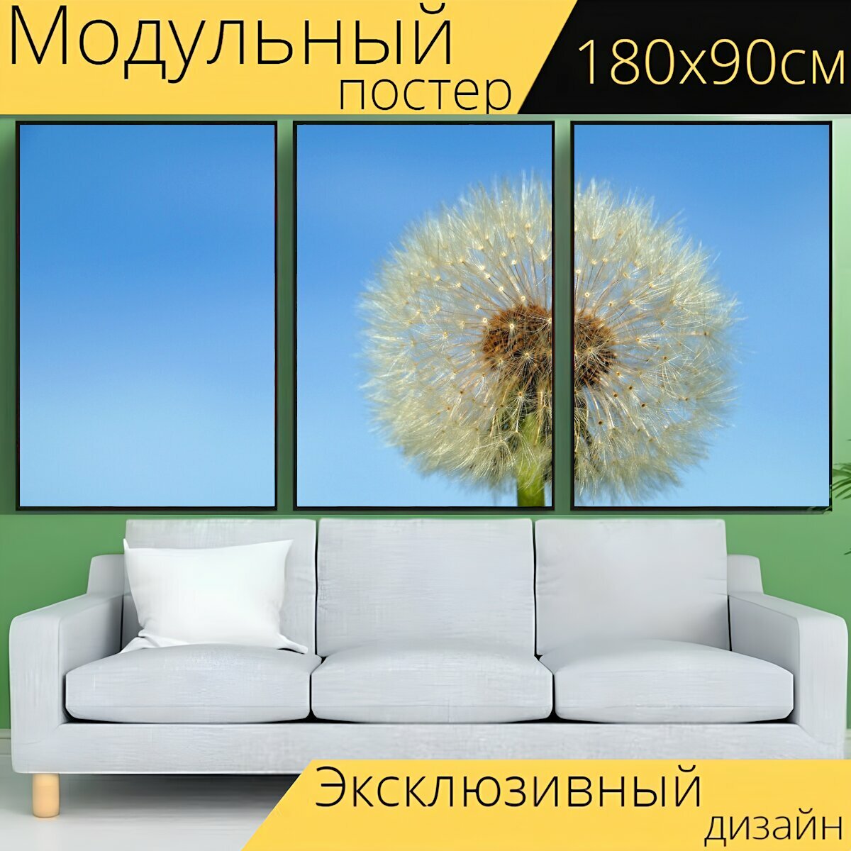 Модульный постер "Одуванчик, одуванчик цветок, природа" 180 x 90 см. для интерьера